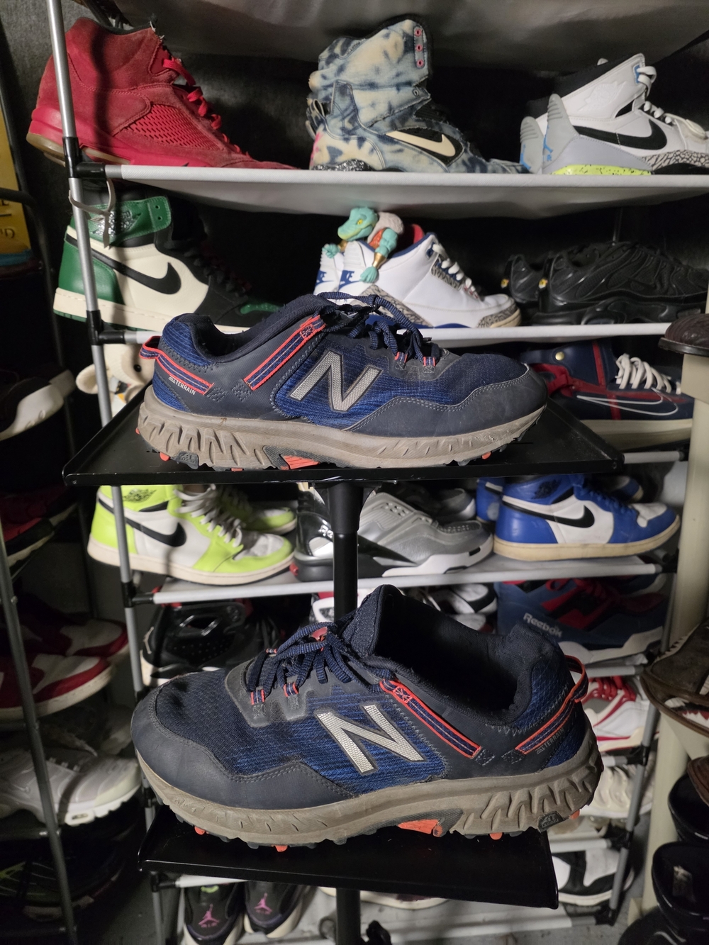 🔥New Balance 410 v6 Size 12 4E Navy and Gray Trail Sneakers Red